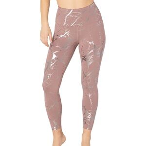 NWT Beyond Yoga Lost Your Marbles High Waist Midi Leggings Mauve Silver Foil - S